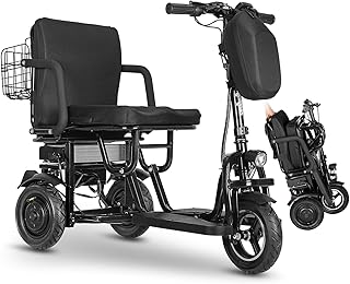 Folding Mobility Scooters for Seniors & Adults, Foldable 3 Wheel Electric Mobility Scooter, Detachable Long Range Battery, Basket, Lightweight, 300 LBS Max Capacity, Black