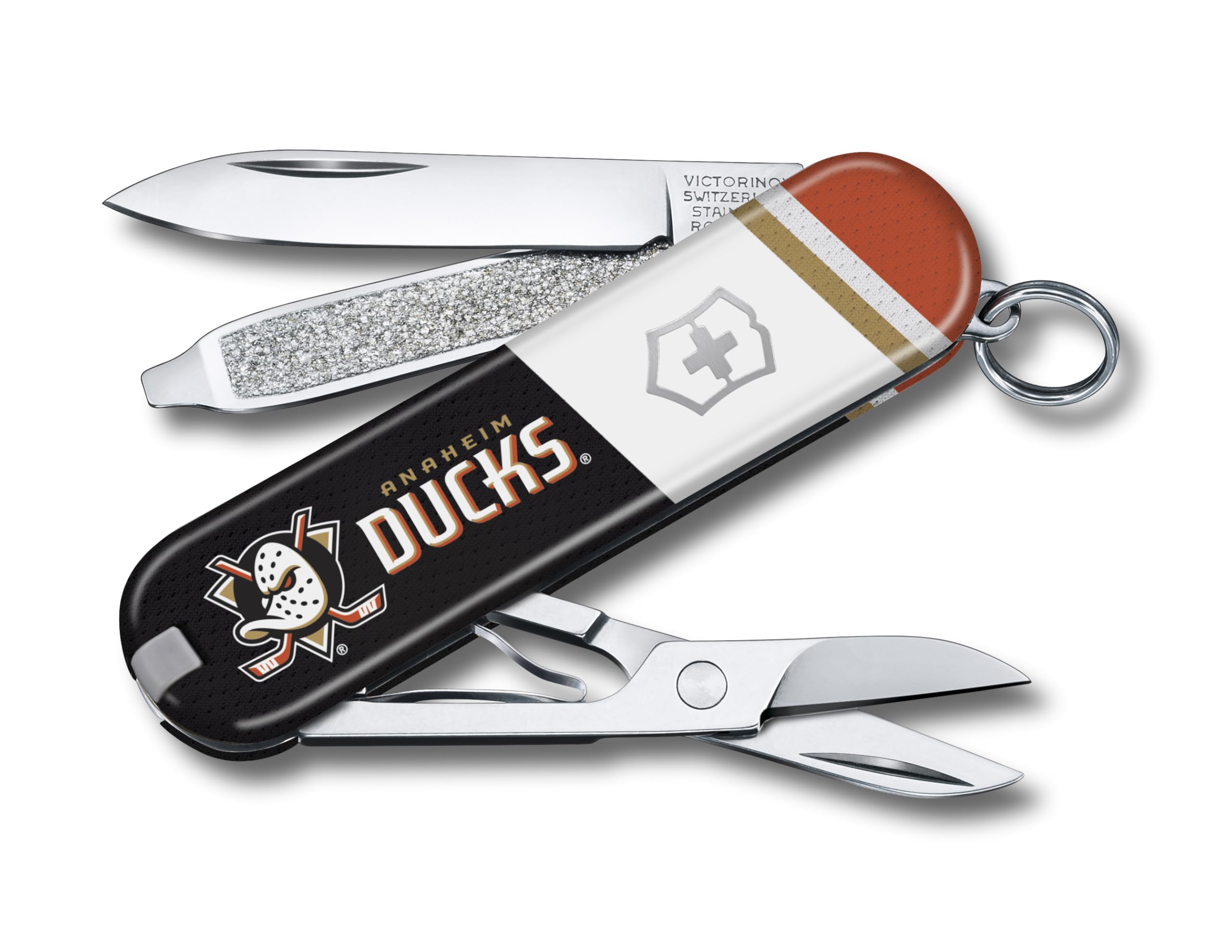 Victorinox Classic SD Swiss Army Knife – Compact 7 Function Swiss Made Pocket Knife with Small Blade, Screwdriver and Key Ring – Anaheim Ducks