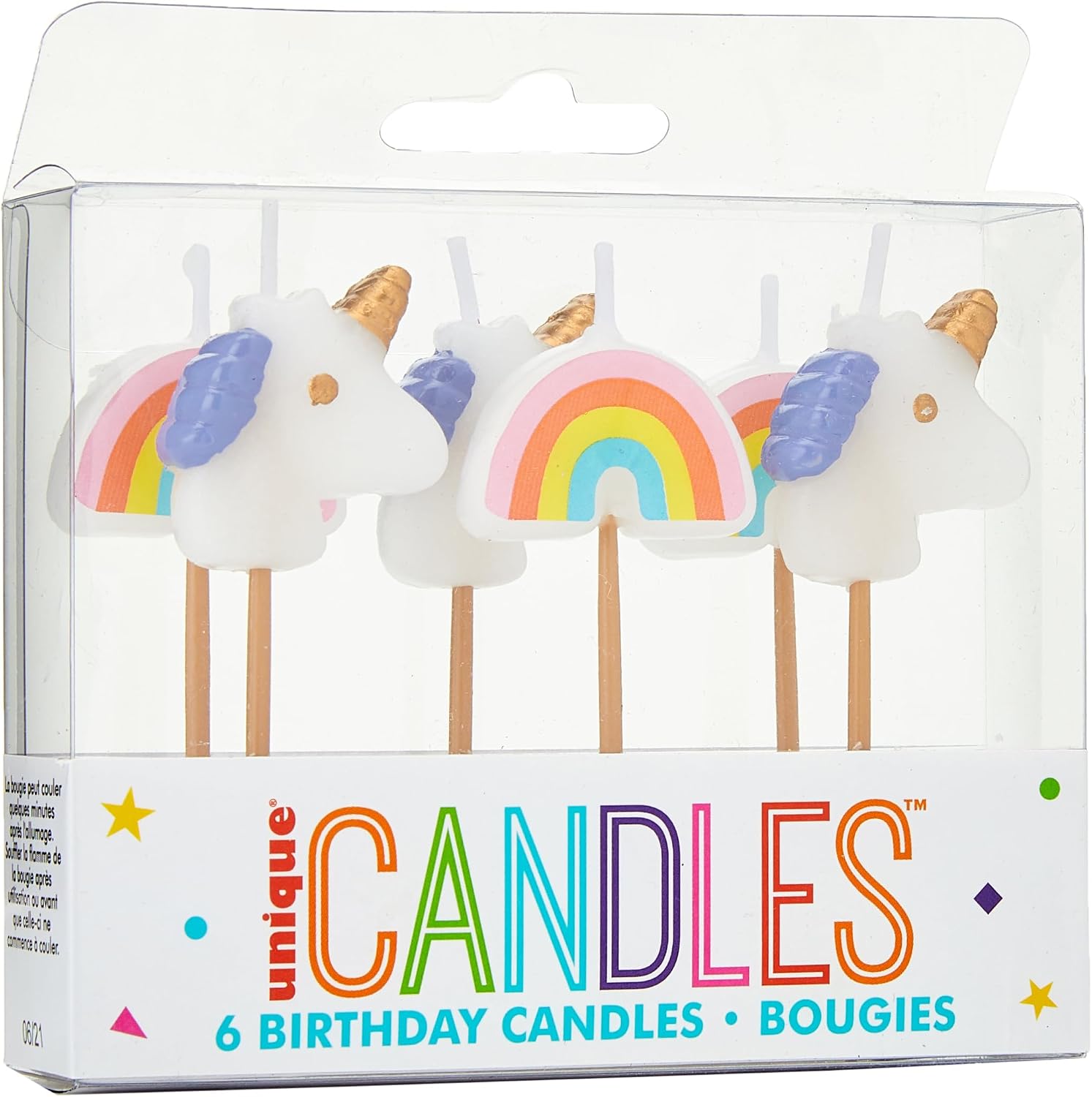 Rainbow Unicorn Party Pick Candles - 3" | Assorted Designs | 6 Pcs