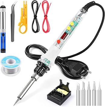 Soldering Iron Set 80 W Electronic Soldering Iron with Digital Display Adjustable Temperature 180-500  C 5 Soldering Tips Desoldering Pump Soldering Iron Stand Tweezers Soldering Set for