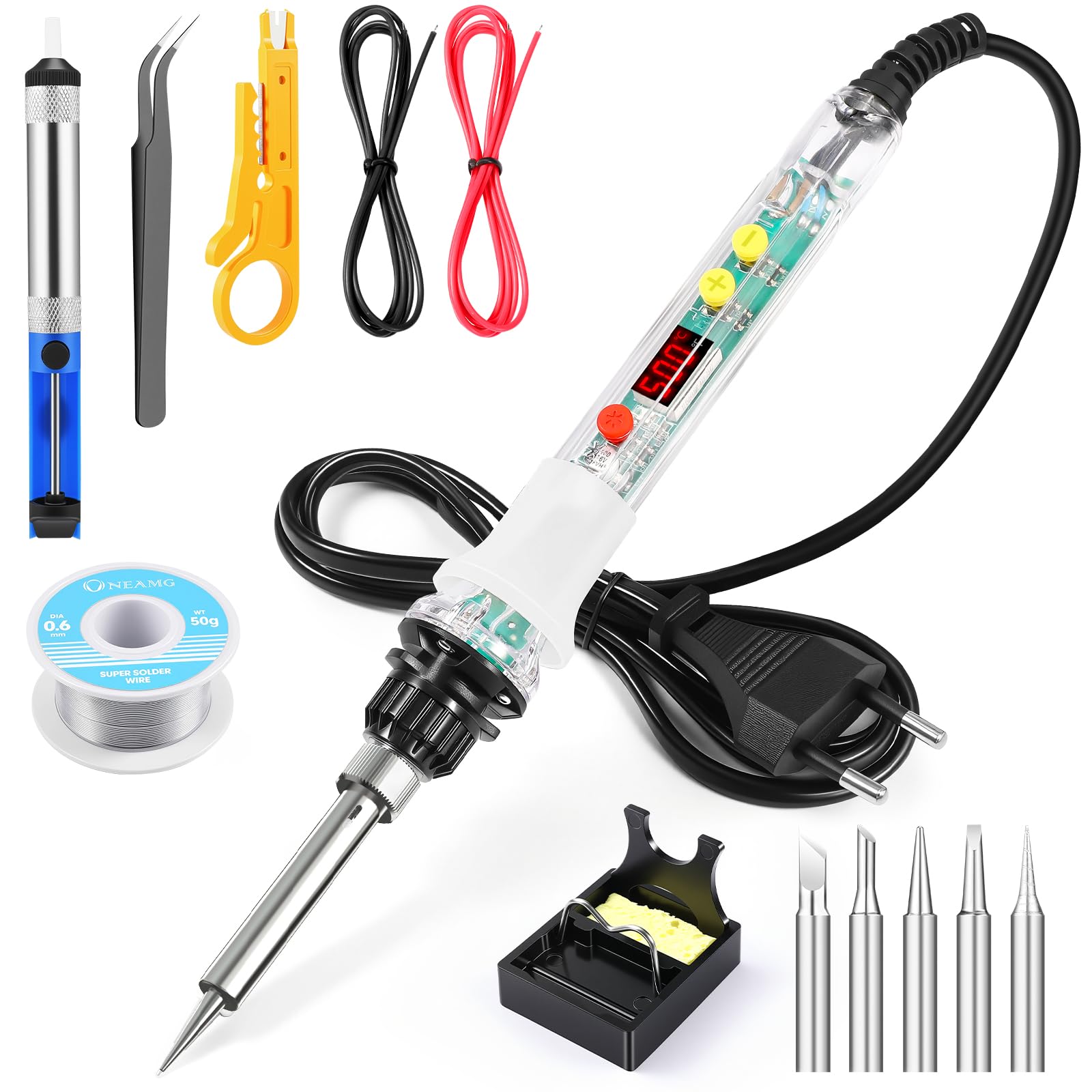 Kit de Soldador,Soldadores de Estaño Electronica con Caja de Herramienta Temperatura Ajustable con Interruptor Set de Soldadura Multímetro Digital Alambre de Soldar para Varios Usos y Reparaciones — view 9