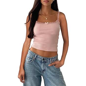 Y2k Lace Cami Tank Top for Women See-Through Sheer Mesh