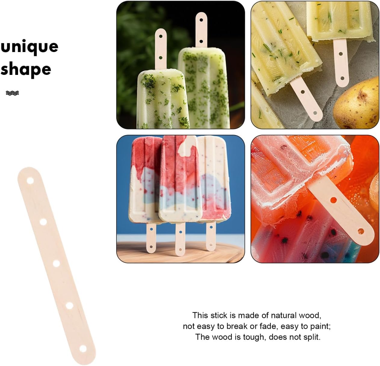 NUOBESTY Wooden Sticks with Holes 100 Pack 5.90 Inch Craft Ice Pop Sticks for DIY Cake Pops Lollipops and Creative Treat Projects