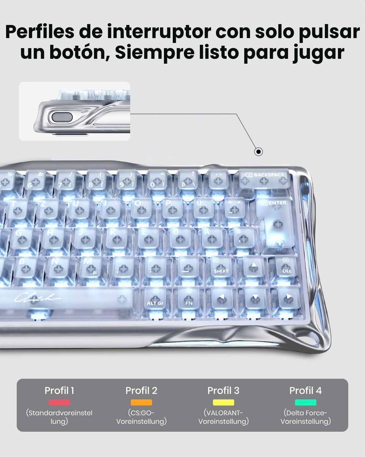 GravaStar Mercury V60 Pro 60% Teclado Gaming de Efecto Hall, Teclado Rapid Trigger con 8000 Hz, interruptores magnéticos, Snap Tap, Aluminio CNC, RGB, para FPS,CS2,PC/Mac (Silver Frost, QWERTZ)