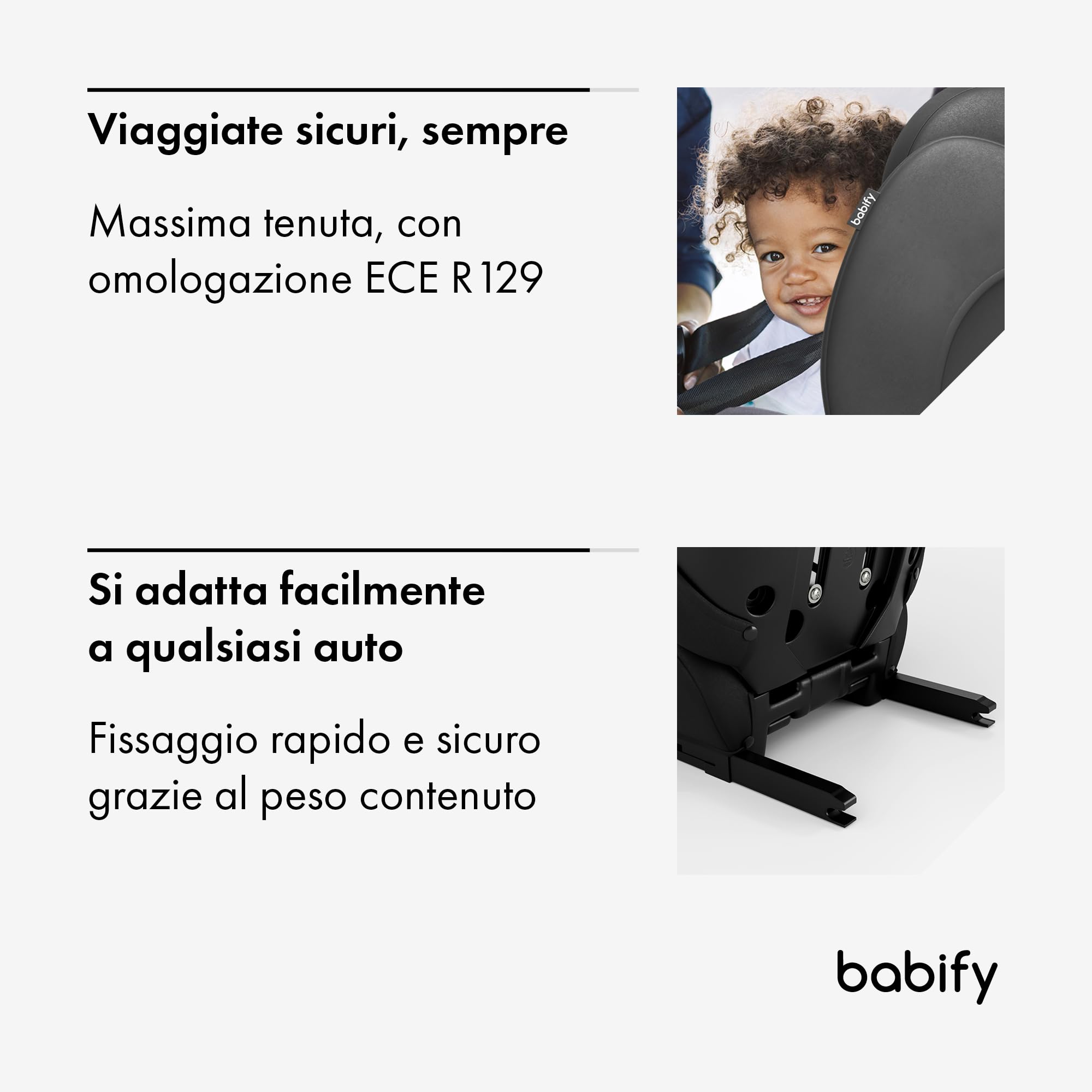 Babify FlexiFit Basic - Seggiolino per Auto Isofix, Gruppo 2/3 (15-36 kg, 100-150 cm), Poggiatesta Regolabile in 13 Posizioni, Design Pieghevole, Rivestimento Lavabile, Sicurezza ECE R129, Nero