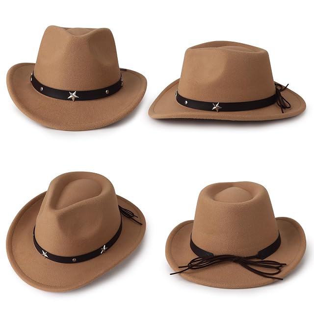 Foto 5 de 6 de DRESHOW Sombrero Cowboy Niños Niñas Western Fedora Fieltro Hebilla de Cinturón Sombreros Retro Panamá Unisex…