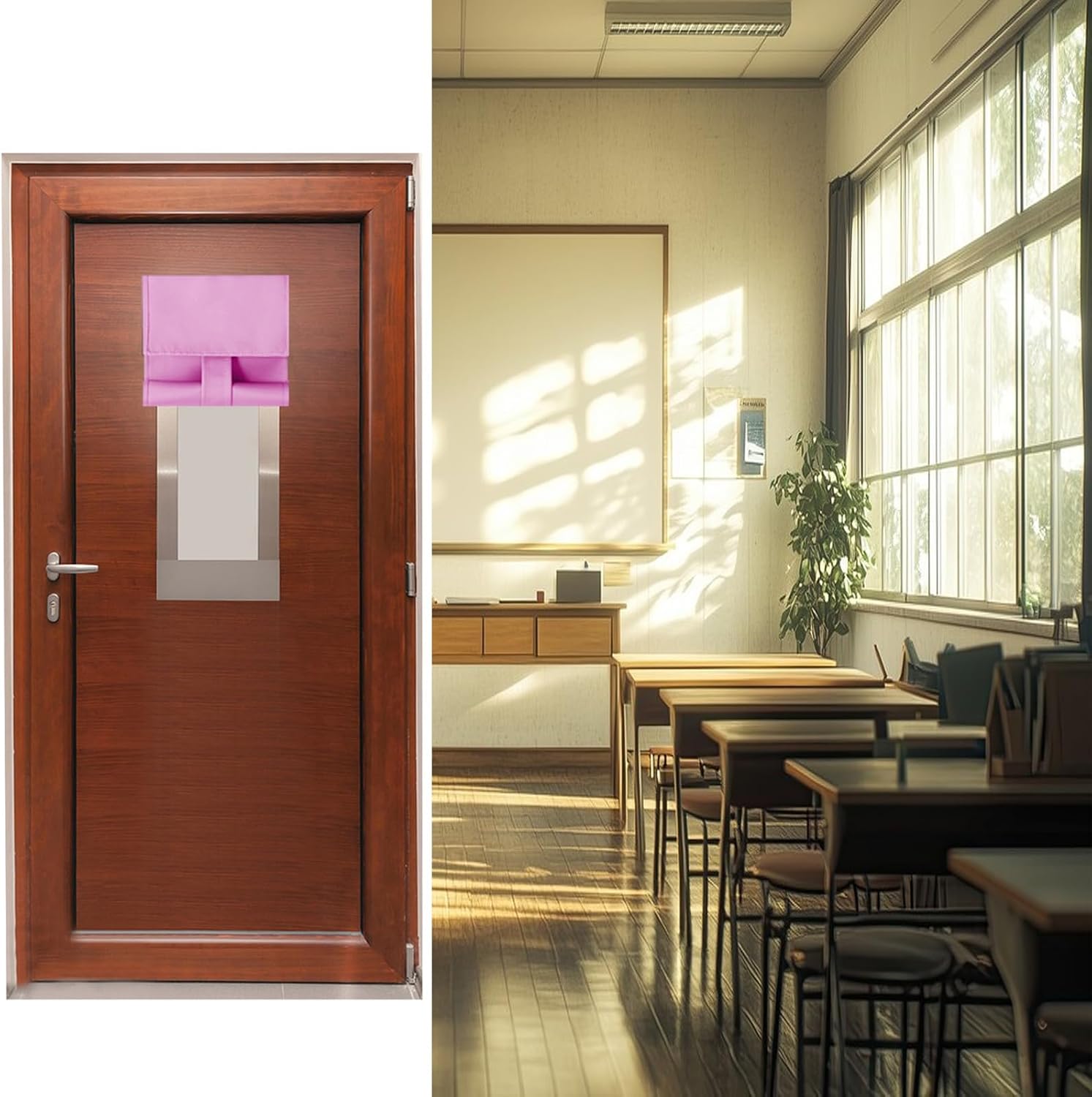 Classroom Door Window Cover School Small Curtains Self Adhesive Room Darkening No Drill Blackout Shades W 9.8 Inch X H 39 Inch (1, Pink)
