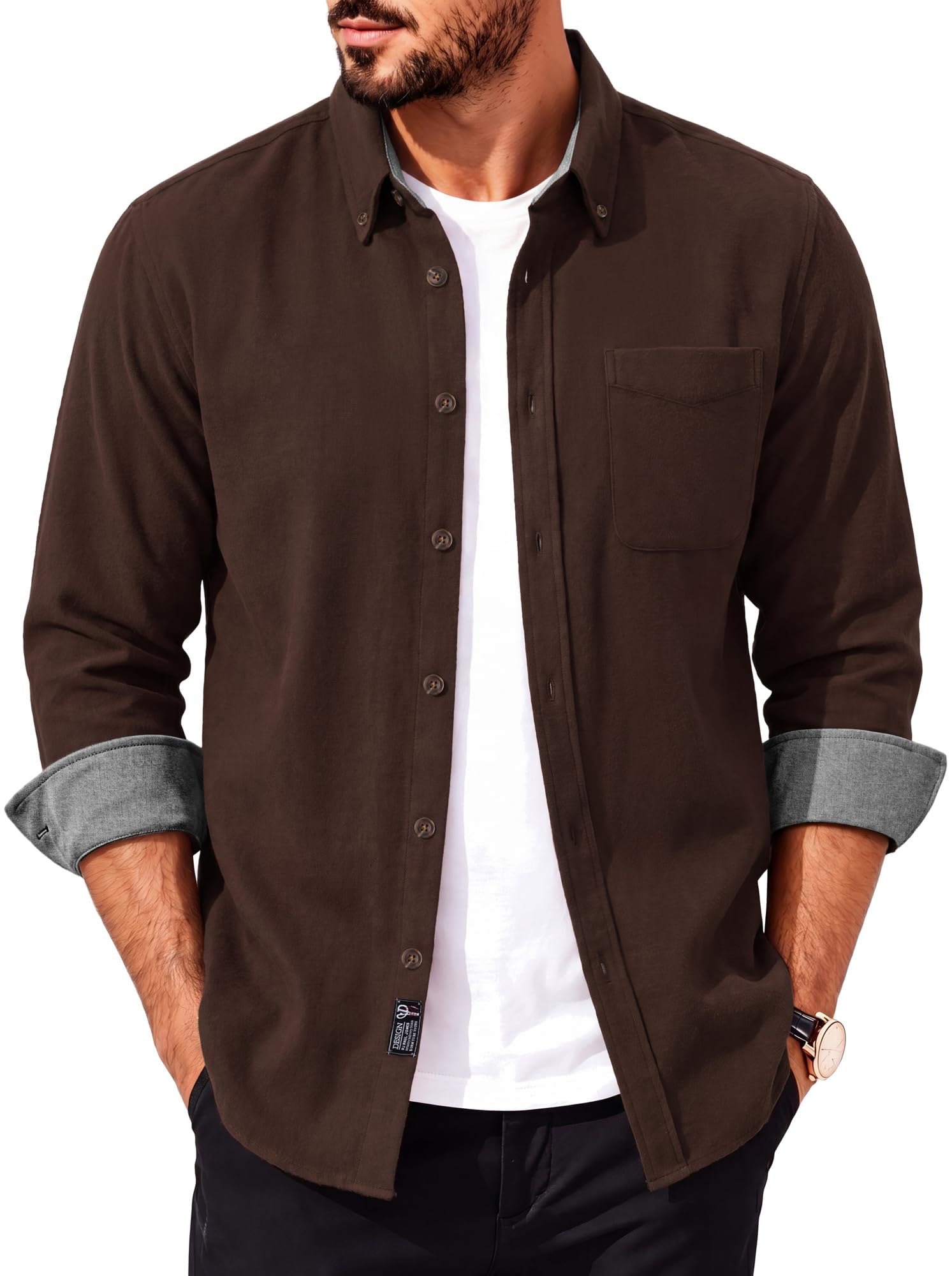 PJ PAUL JONES Flanellhemd Herren Baumwolle Freizeithemd Jacke mit Taschen | 100%Baumwolle,Atmungsaktiv,Langarm Business Hemd