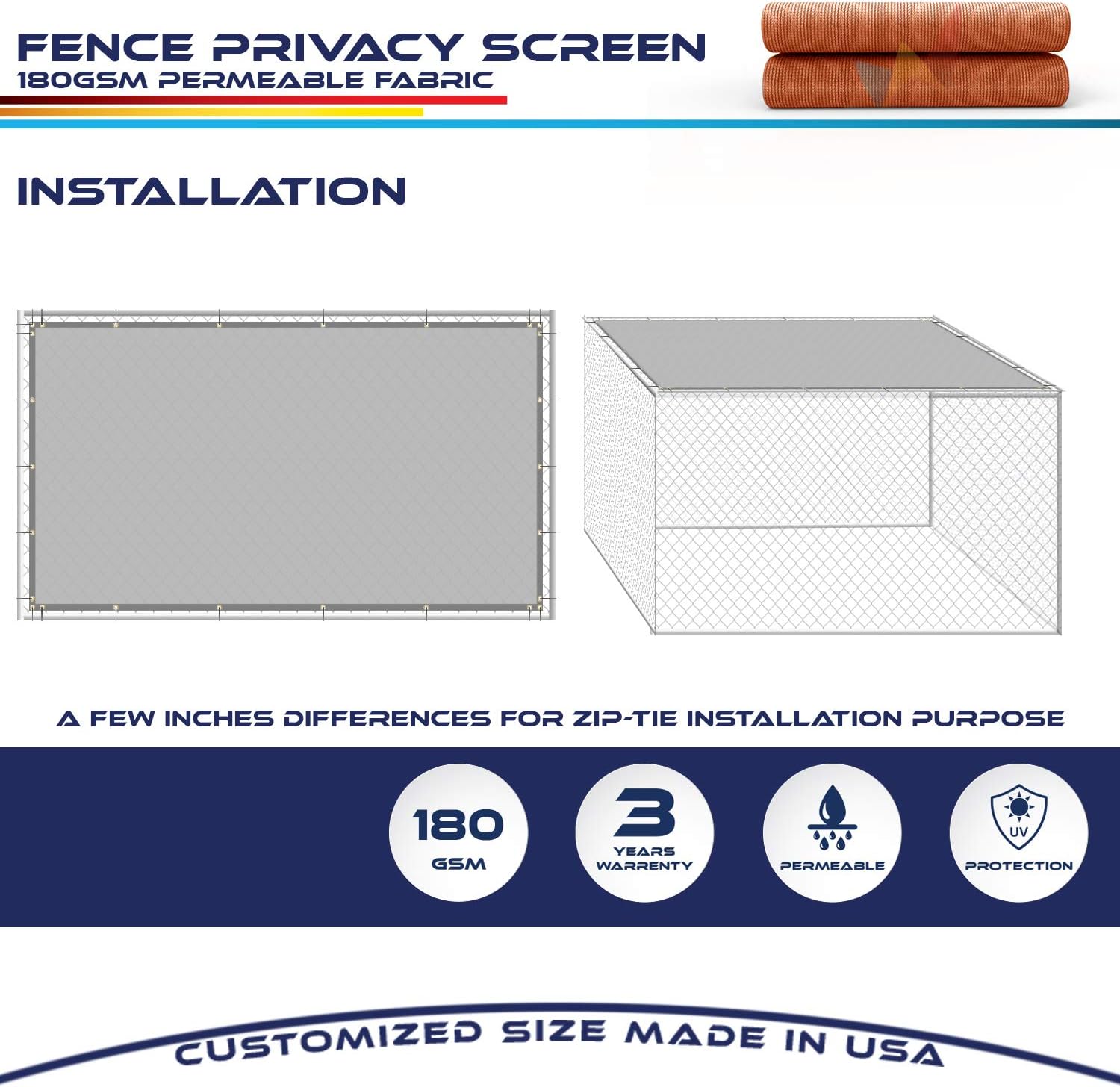 Windscreen4less Fence Privacy Screen 12' x 1' Heavy Duty Windscreen Fencing Mesh Fabric Cover for Patio Garden Backyard Lawn Carport Pool Fence, Orange