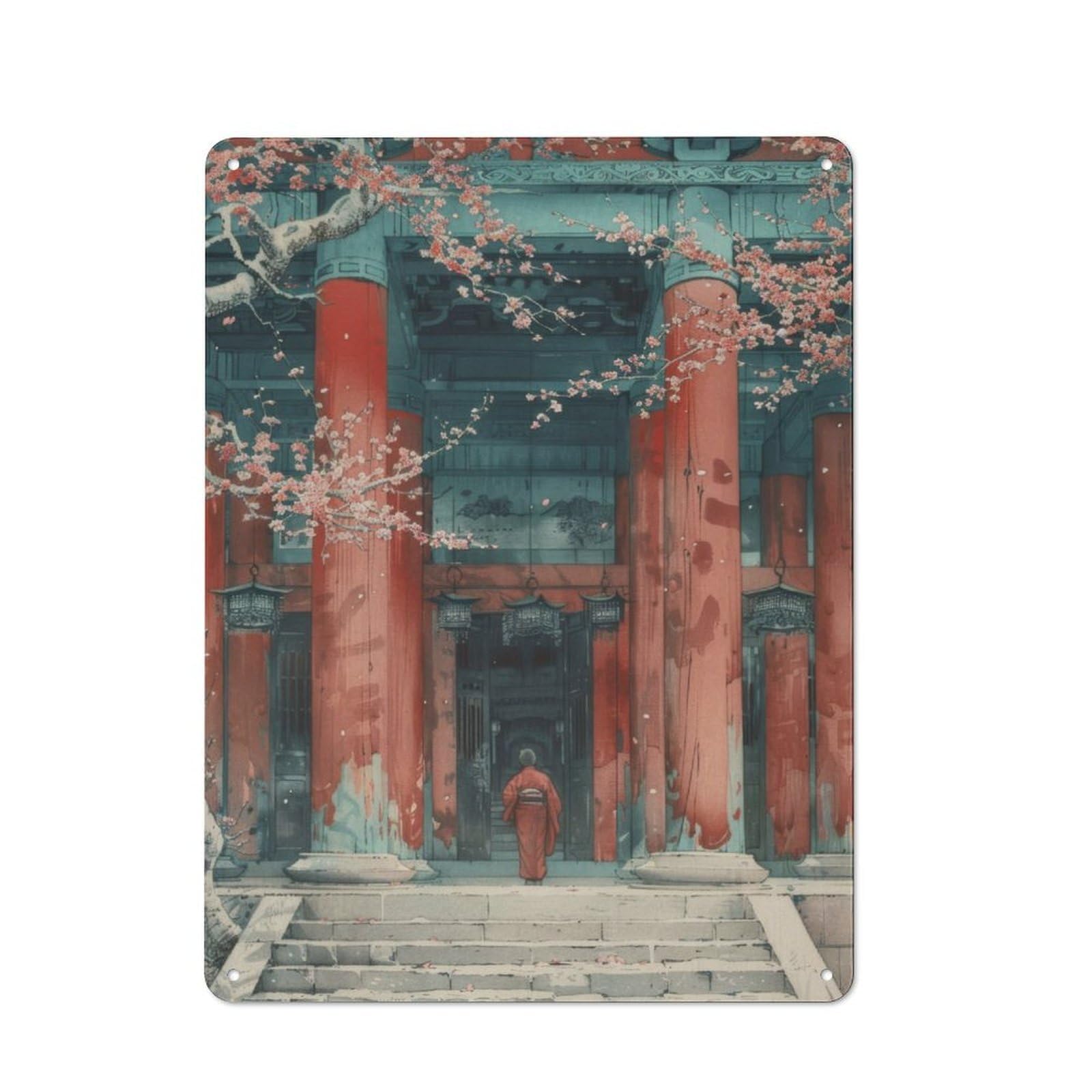 Junmoney The Temple Retro Tin Wall Plaque 40X30cm For Studio Or Craft Room, Winter Wall Decor For Creative-Space Collectors