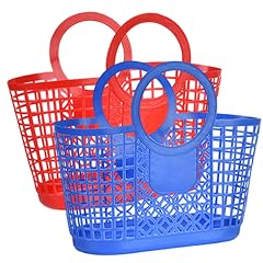 Plastic Basket with Handle 2PCS Hollow-out Garden Harvest Basket Large Capacity Portable Shower Caddy for Kitchen Bathroom Dorm