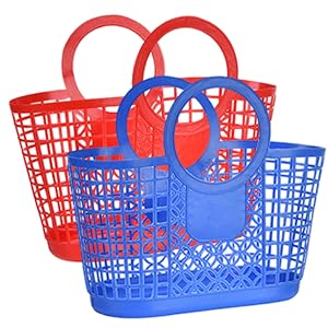 Plastic Basket with Handle 2PCS Hollow-out Garden Harvest Basket Large Capacity Portable Shower Caddy for Kitchen Bathroom Dorm