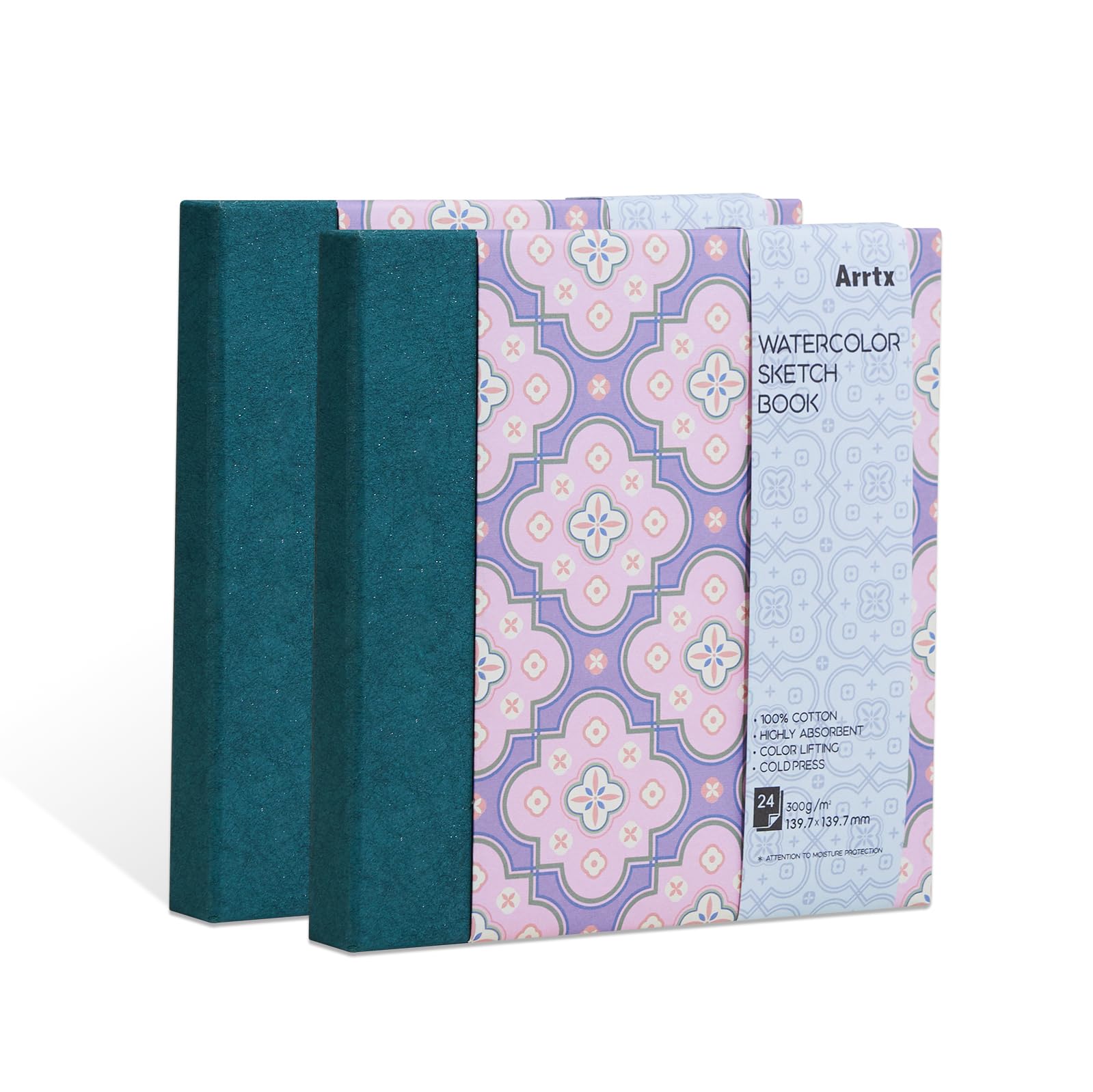 Arrtx - Paquete de 2 cuadernos de bocetos cuadrados de acuarela, 5.47 x 5.47 pulgadas, 140 libras, 300 GSM, papel 100% algodón, prensa en frío, 48 hojas, diario de acuarela de tapa dura para uso como