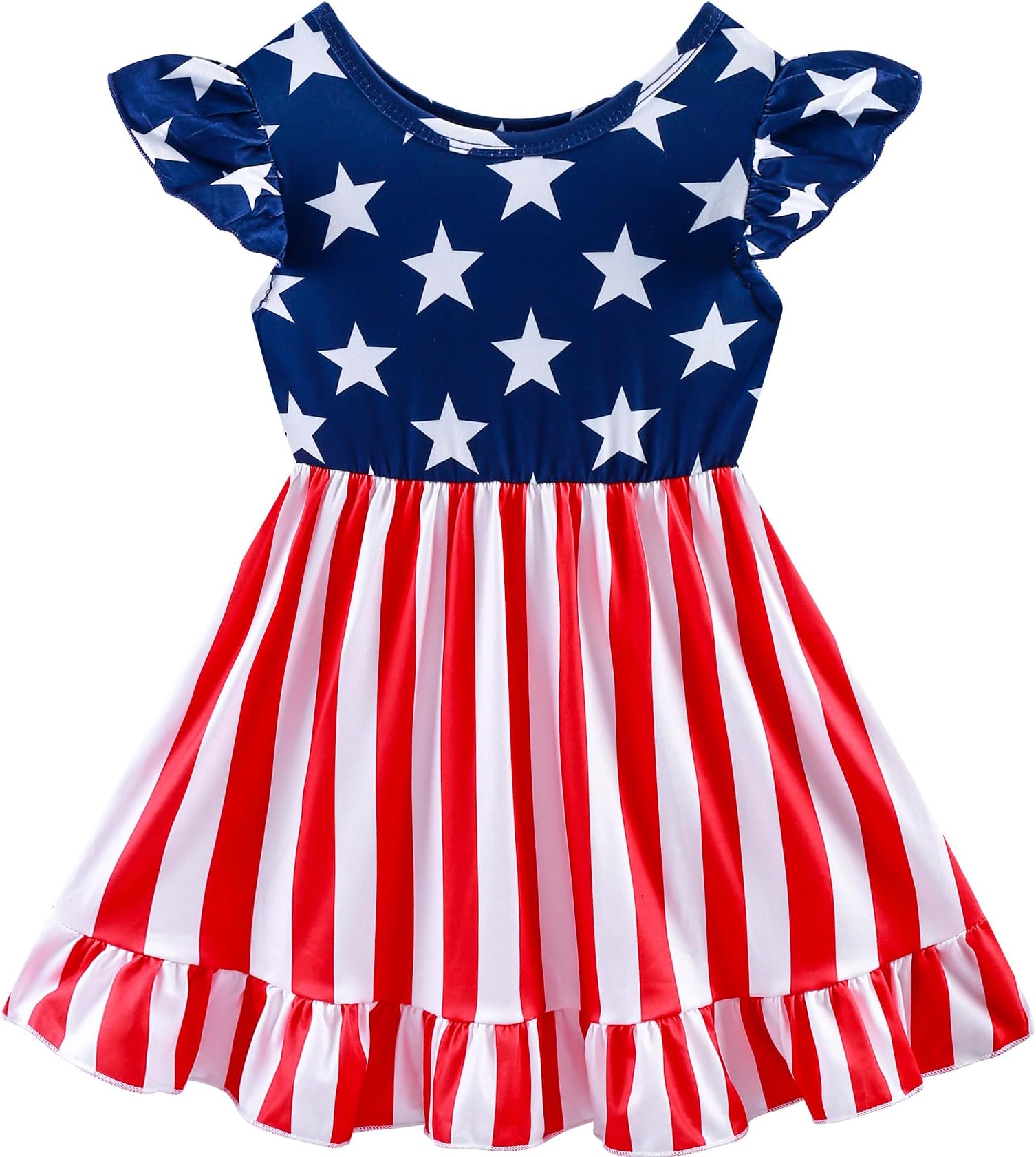Little Girl A-Line Dress Summer Hollow Out Lace Sleeve Party Sundress Kids Casual Ruffle Hem Outfit Clothes 18Month-8Years