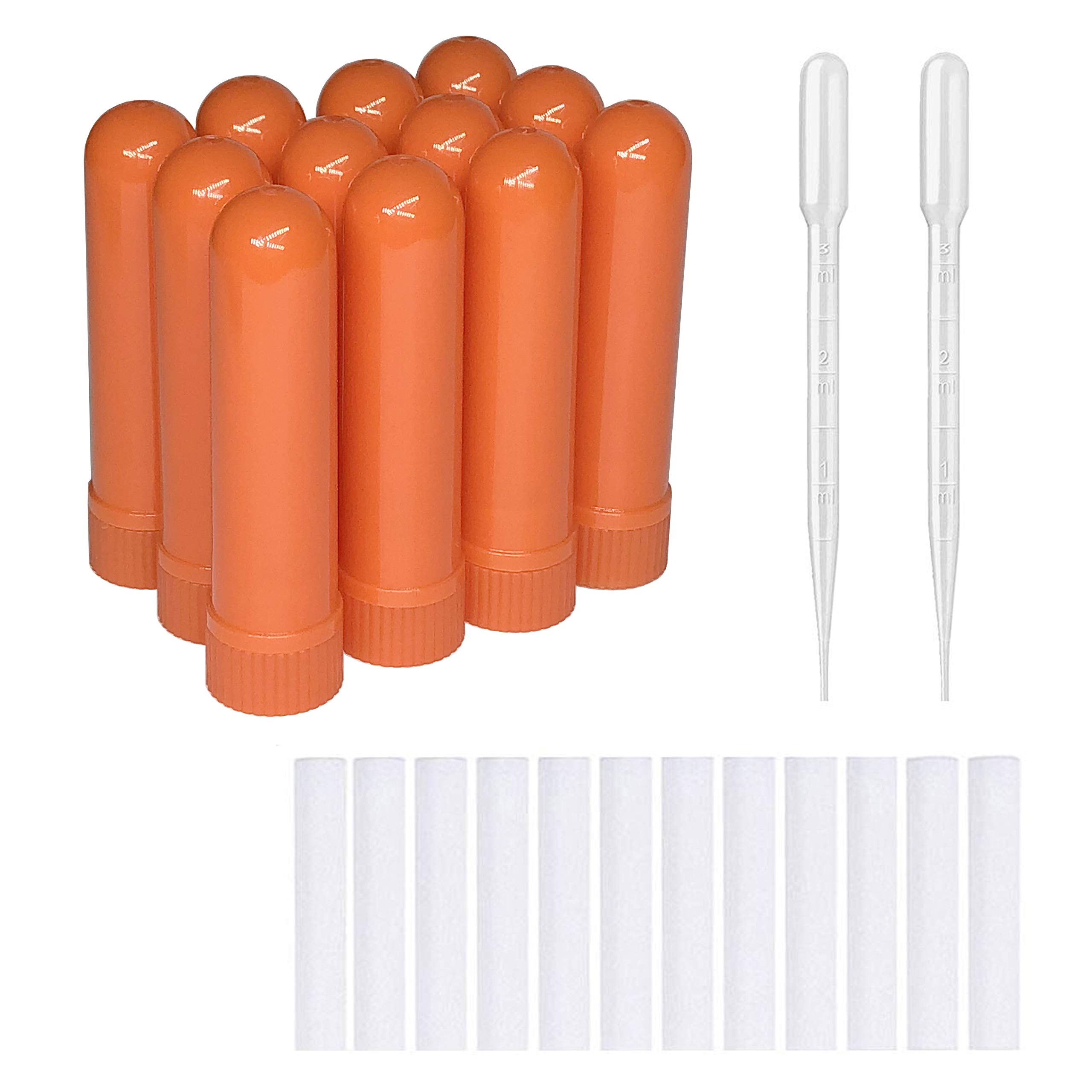 zison 12 Sets(Orange) Essential Oil Aromatherapy Tubes Inhaler Sticks Blank Nasal Inhalers(12 Complete Sticks) + 2 Polyethylene Pipette Droppers