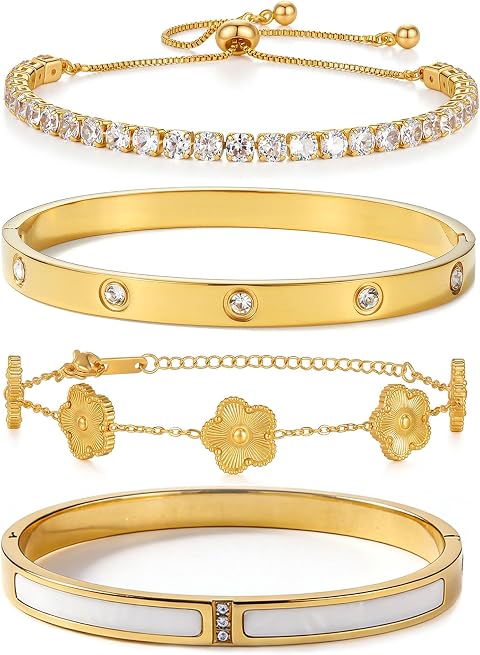 SEADAY 4-Piece 18K Gold Plated Bangle Bracelets
