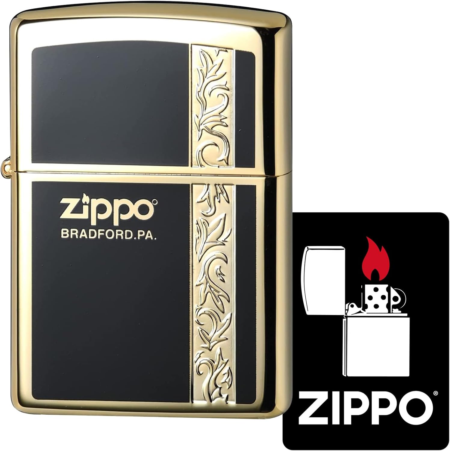 Zippo 2GBK-VERZARA Windproof Brass Lighter Double-Sided Vertical Line with Special Stickers, Gold