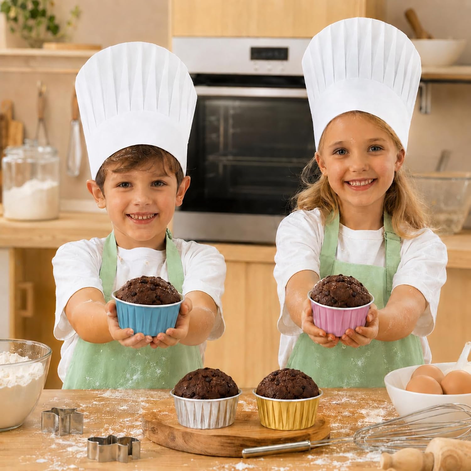150 Pcs Foil Baking Cups with Lids, 5oz Cupcake Baking Cup, 4 Colors