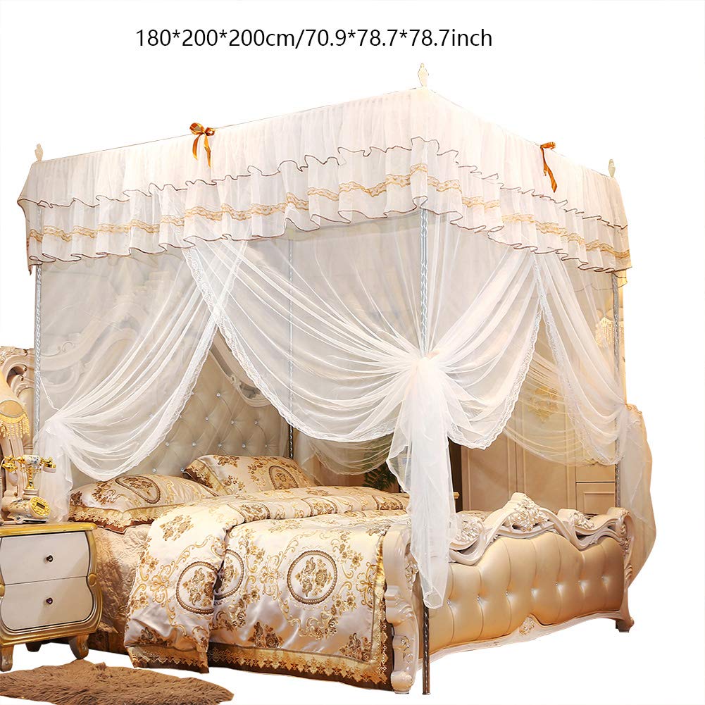 Tende da Letto a Baldacchino, Baldacchino per Tenda da Letto a Baldacchino Principessa di Lusso a Quattro Angoli, Tre Aperture Laterali Zanzariera Zanzariera Biancheria da Letto (180*200*200)