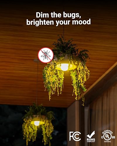 Miniatura 7 de Sunco - Paquete de 6 bombillas amarillas para exteriores A19, luces LED de insectos para exteriores del anochecer al amanecer, 480 LM, 9W, 2000K