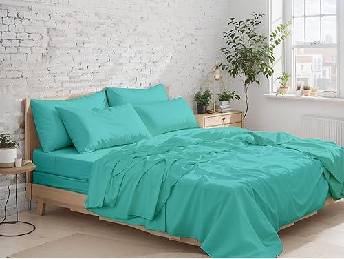 6 piezas de viscosa cobre-X infundida hecha de bambú suave transpirable sábanas de cama Aqua Queen