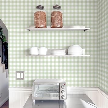 Cohoo Home Gingham Peel and Stick Wallpaper Checkered Green 17.3''78.7''