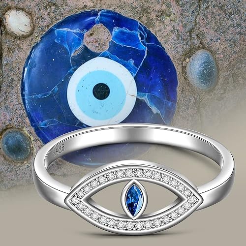 Miniatura 3 de Anillo contra el mal de ojo, anillos para mujer, protección griega, ojos azules, anillo de plata de ley 925, zafiro Mal De Ojo, joyería turca
