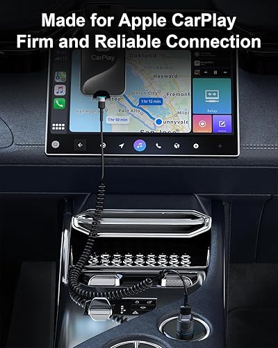 Miniatura 2 de Cable Lightning en espiral, 2 unidades, 3 pies, cable iPhone para automóvil, Apple CarPlay certificado MFi, carga corta USB a Lightning compatible