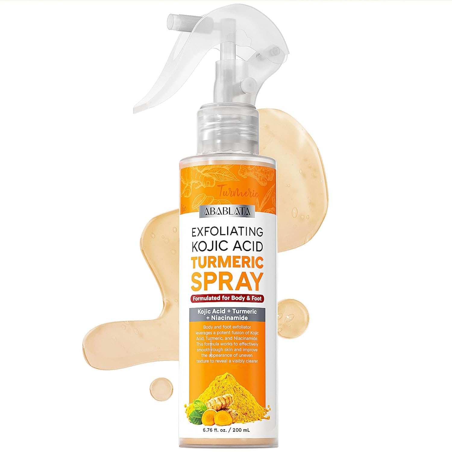 abablata Kojic Acid Turmeric Peeling Spray for Face and Body, Gently Exfoliating Solution with Retinol, Niacinamide, For All Skin Types