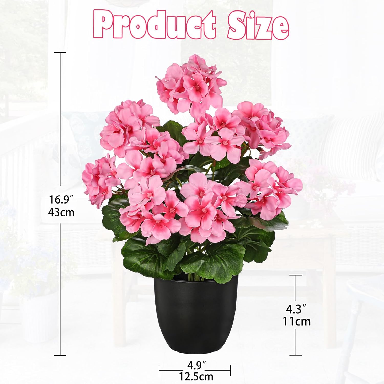 Briful 17” Geraniums Artificial Flowers Realistic Potted Plant – Pink Fake Geraniums for Outdoors, Silk Flowers Artificial Outdoor Plants for Indoor Home Decor, Farmhouse Table Centerpiece Decoration