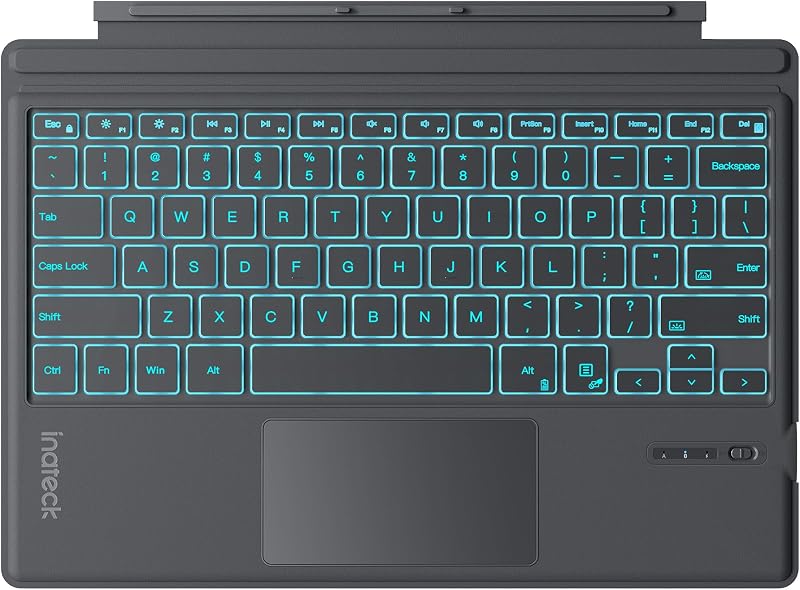 Inateck Keyboard for Surface Pro, Trackpad, Backlit | For Surface Pro 7/7+/6/5/4, Bluetooth 5.3, 7-Color Backlight, Gray