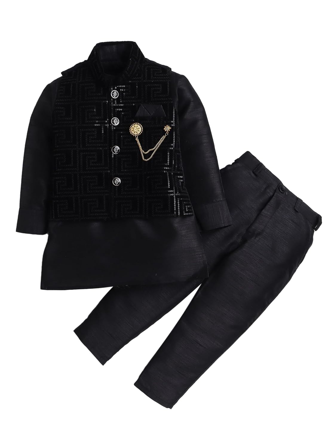 AHHAAAA Boy's Velvet 3 Piece Indo-Western Set|Kids Sequin Embellished Work Waistcoat,Velvet Sherwani Set|Ideal for any Fes... - Review, Price and Buying Guide