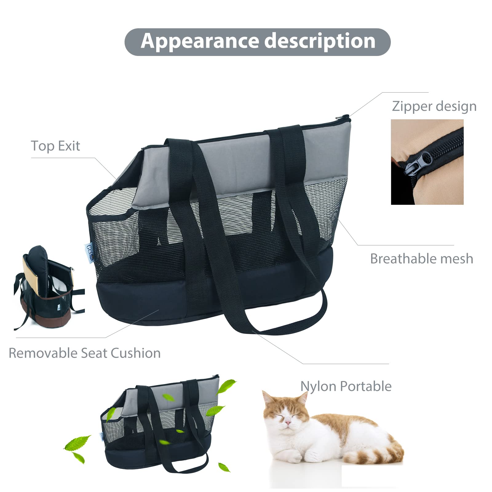 PETCUTE Borsa da Trasporto per Cani e Gatti,Traspirante Borsa da Viaggio per Animali Domestici con Tracolla,Cinghia di Sicurezza Interna,Borsa a Tracolla per Animali Domestici con Pad Rimovibile