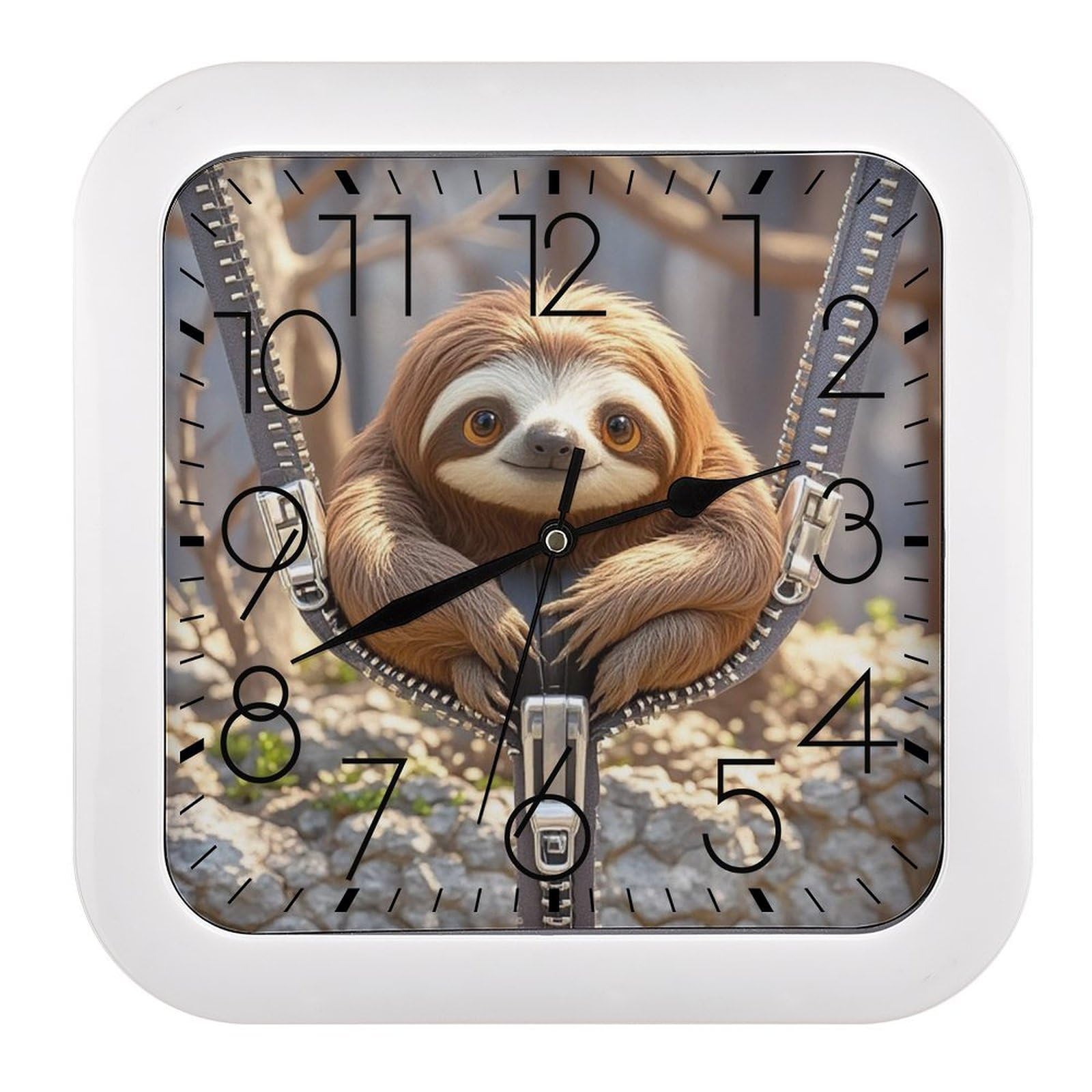 LZQPOEAS Sloth on Zipper Wall Clock Fashionable Versatile Silent Wall Clock Simple Elegant Non Ticking Analog Clocks Easy to Install Square Modern Clocks for Home Decoration