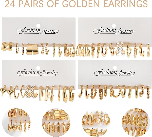 Orecchini Donna Oro, Orecchini Oro, Orecchini Cerchio, Leggeri, Ipoallergenico, Set Orecchini Donna per Donna Ragazze Piercing Gioielli, Gioielli Regalo - 2