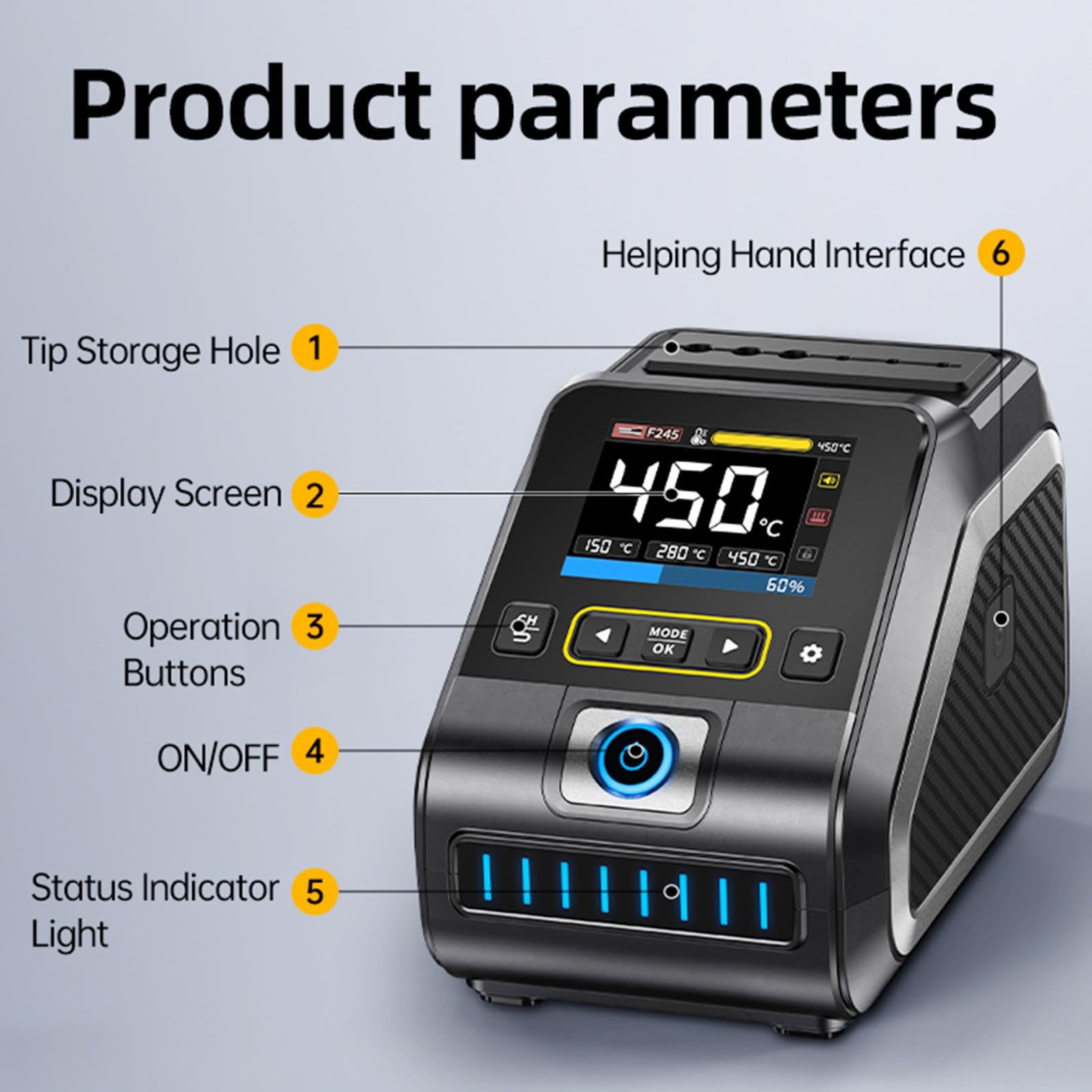 DWS-200 Lötstation Profi Lötkolben Station Set 100-450°C Keramikheizelement LCD-Display für Elektronik, DIY-Projekten, Nachbesserungen, Reparaturen