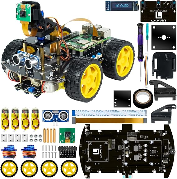LAFVIN 4WD Smart Car Kit for Raspberry Pi 5 4 B 3 B+ B A+,Line Tracking,Face Tracking,Obstacle Avoidance,with Tutorial(Without Raspberry Pi)