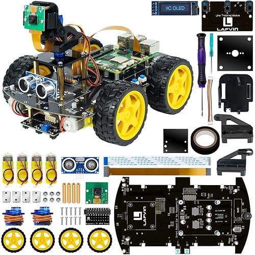 LAFVIN 4WD Smart Car Kit for Raspberry Pi 5 4 B 3 B+ B A+,Line Tracking,Face Tracking,Obstacle Avoidance,with Tutorail(Without Raspberry Pi)