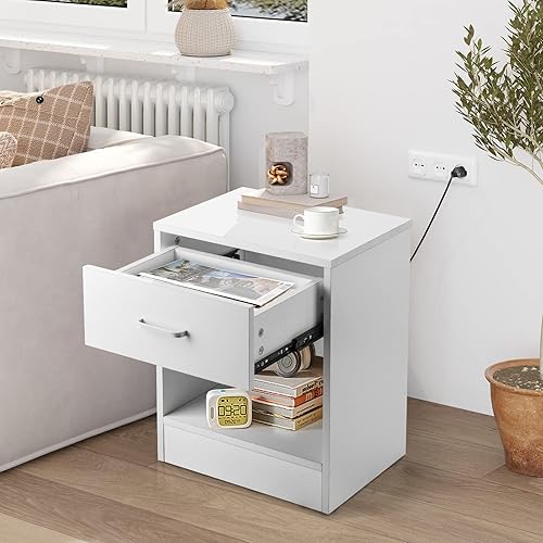 Miniatura 9 de Karl home Juego de 2 mesitas de noche con cajón para dormitorio, juego de 2 mesitas de noche de madera con estante abierto, mesas de noche modernas,