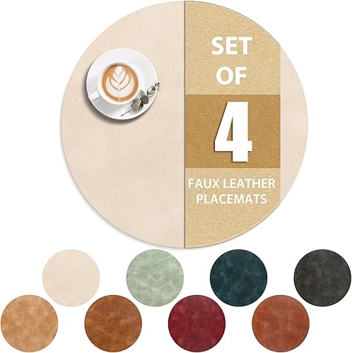 Miniatura 23 de ADRIMER Manteles individuales redondos resistentes al calor, juego de 8 manteles individuales lavables, impermeables, manteles individuales de piel