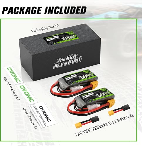 Miniatura 6 de OVONIC Batería LiPo corta 2S 7.4V 2200mAh 120C con TRA Plug y XT60 Plug para RC Car RC Truck Avión, Helicóptero, Barco, Carreras RC Hobby 2 paquetes