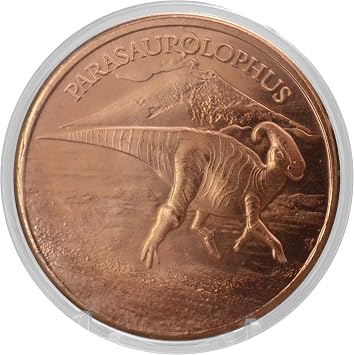 Parasaurolophus Dinosaur - 1 oz Pure .999 Copper Round Collecticble 39mm Challenge Coin in Capsule - COA by Heavenly Metals