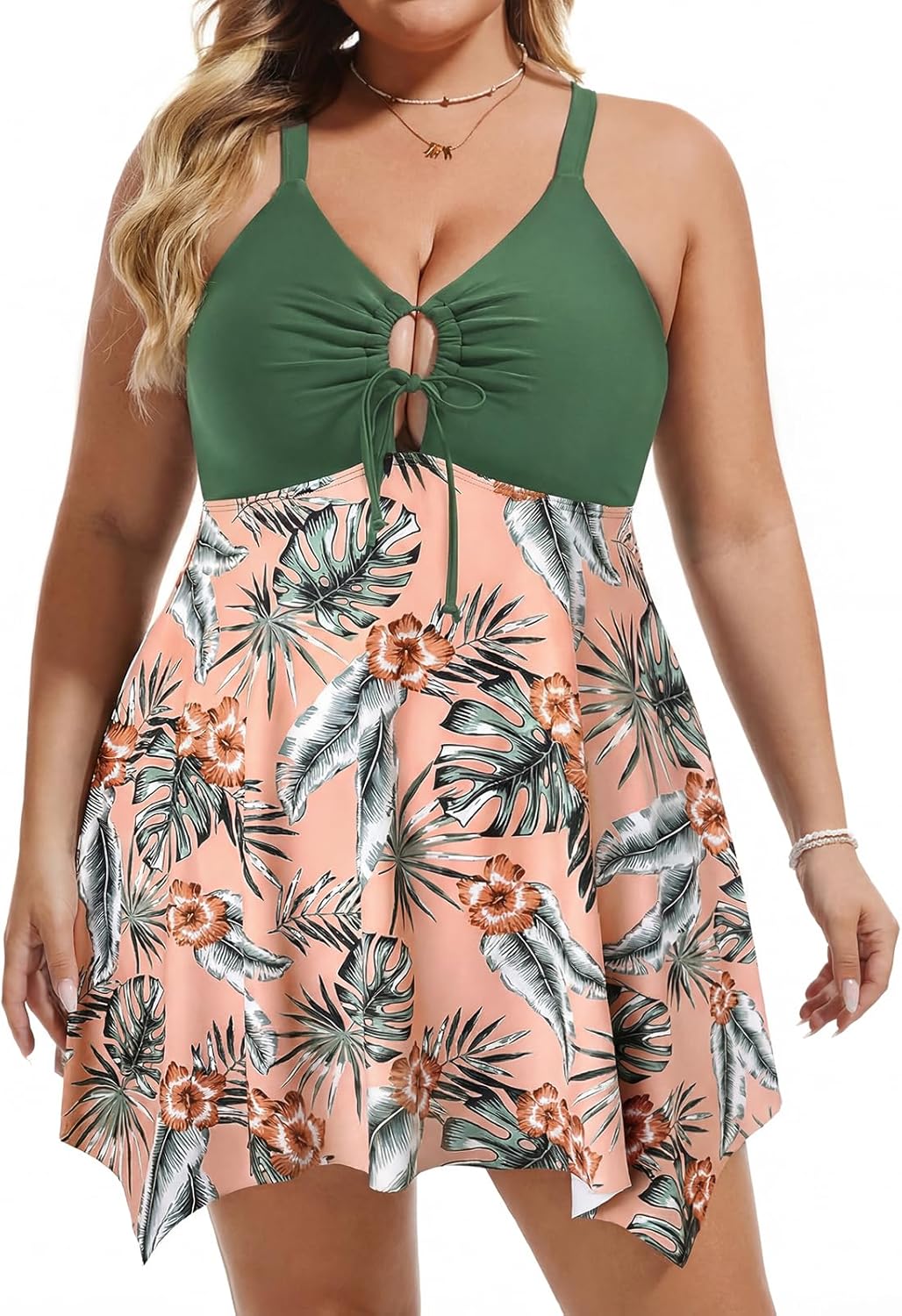Hanna Nikole Plus Size Swimsuit for Women: One Piece Swim Dress Tummy Control Bathing Suit Adjustable Cut Out Swimwear