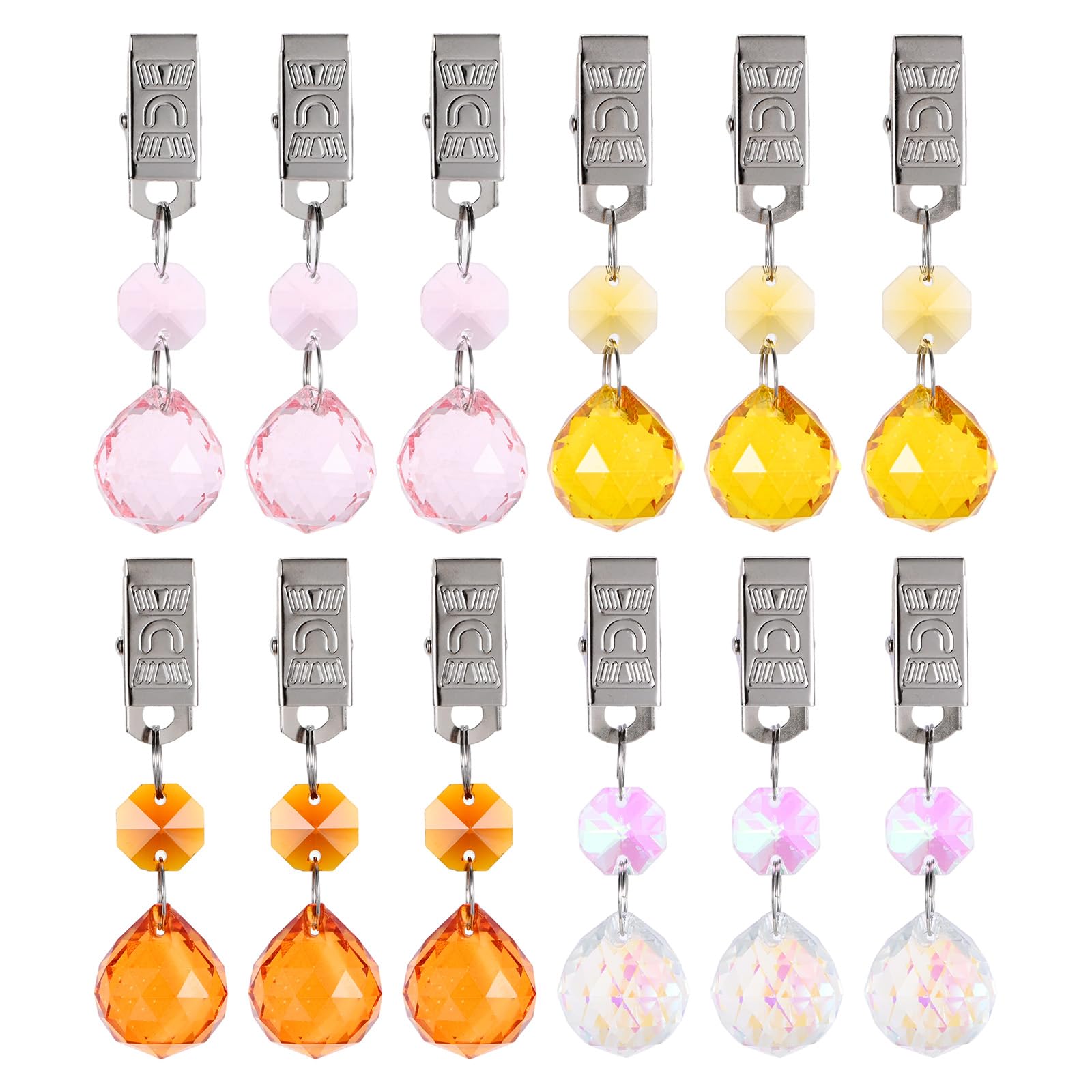 M METERXITY 1-Set Tablecloth Weights, 3.15 Inch Crystal Table Cover Weights with Metal Clips for Decoration/Outdoor Picnic/Family Dinner Party, Prisms Table Cloth Hangers [Mixing 4 Colors F]