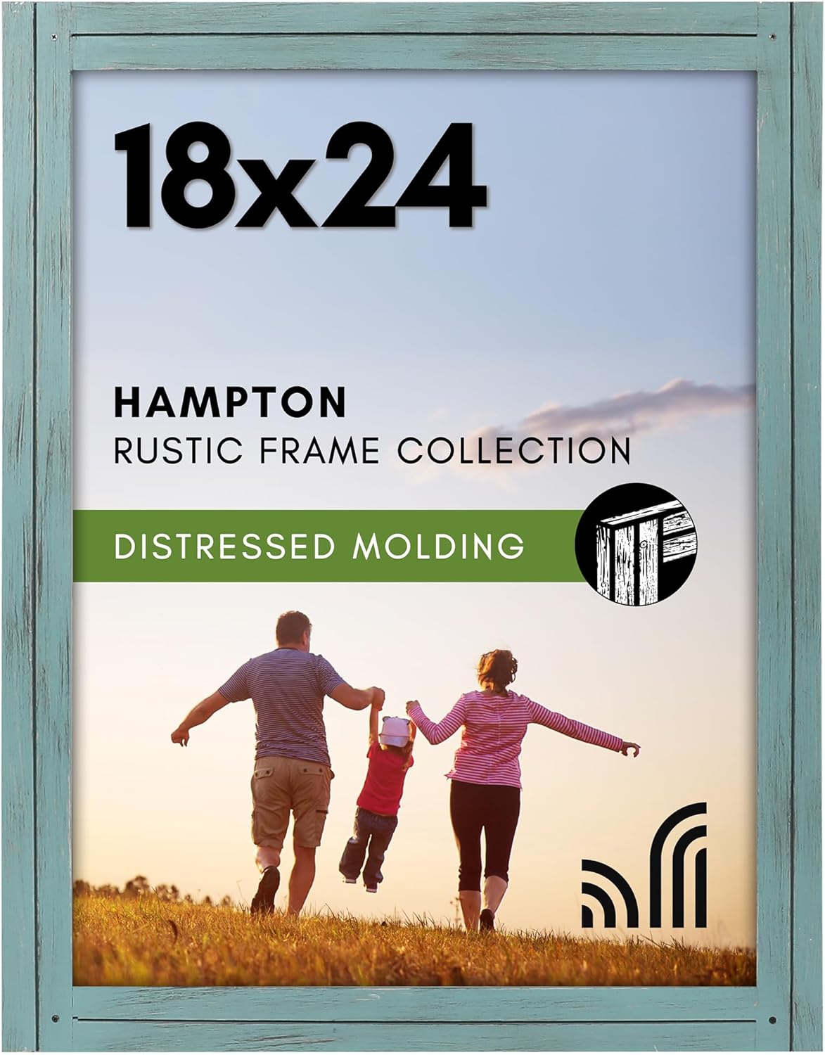 Americanflat 18x24 Poster Frame with Polished Plexiglass - Hampton Collection - Distressed Wood Picture Frames for Vertical or Horizontal Wall Display - Turquoise Blue