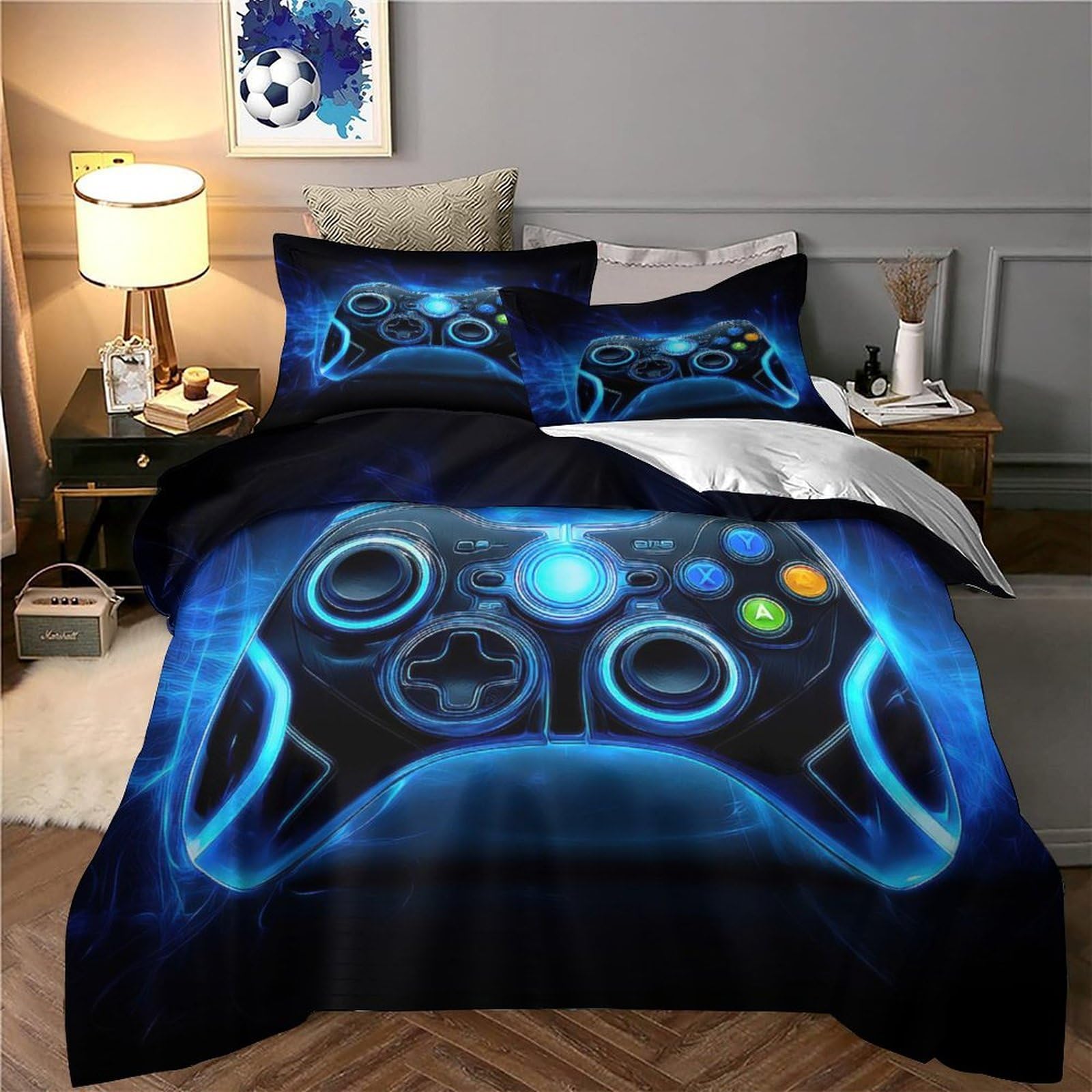 Funda Nórdica Microfibra 3D Impresión Mando Gaming, Decoración Dormitorio Juego de Cama Gamer, Suave Transpirable para Adultos y Adolescentes Super King（260x220cm）