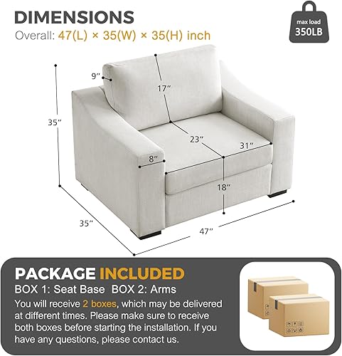 Miniatura 2 de ELUCHANG Silla de Acento Extragrande de 47", Silla de Salón Moderna de Tela de Lino con Asiento Profundo, Funda Lavable, Cómodo Gran Sillón de Sofá