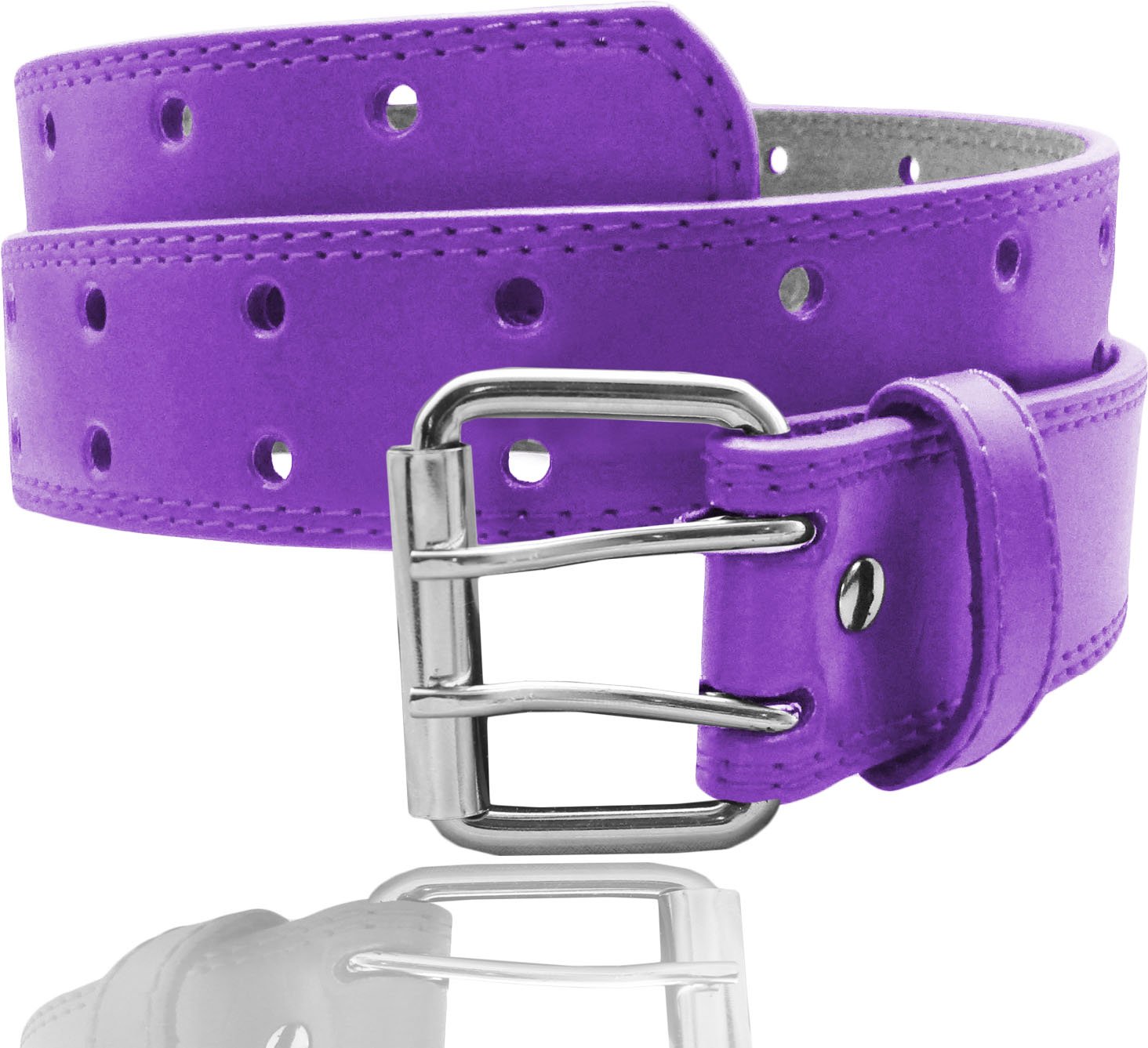 EURO Womens Thick Wide 2 Hole Leather Belt - BN9041 - Purple L