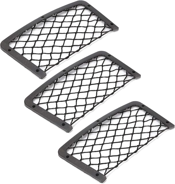 Queiting 3 PCS Car Storage Net Organiser Mesh Bag Elastic Car Back Rear Trunk Seat Mats Organisers with Plastic Frames 35x18cm