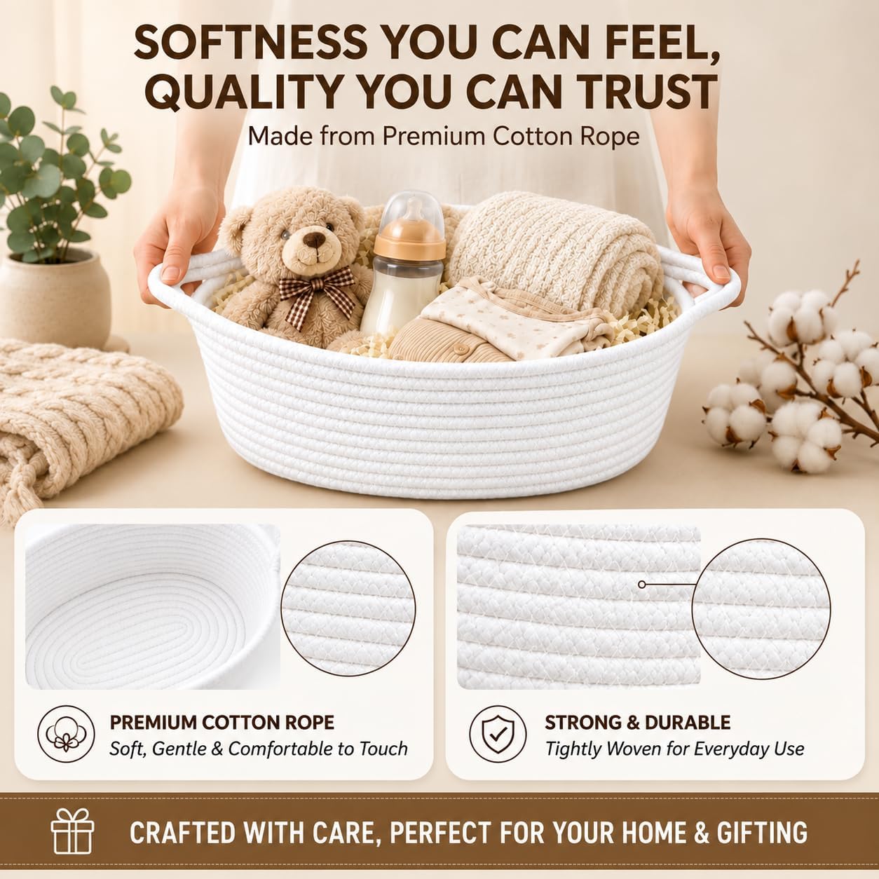 5 PCs Small Cotton Rope Woven Basket, White Storage Basket for Gifts Empty